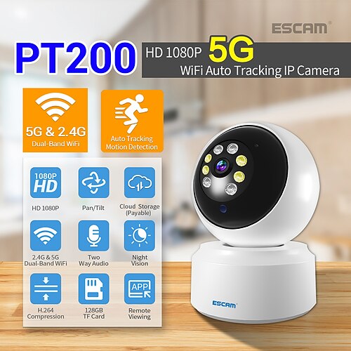 

ESCAM PT200 IP Camera 1080P PTZ WIFI Motion Detection Indoor Apartment Support 128 GB