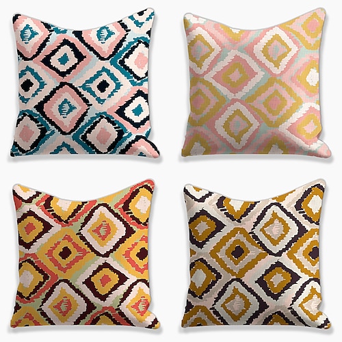 

Ethnic Geometry Double Side Cushion Cover 4PC Soft Decorative Square Throw Pillow Cover Cushion Case Pillowcase for Bedroom Livingroom Superior Quality Machine Washable Indoor Cushion for Sofa Couch Bed Chair