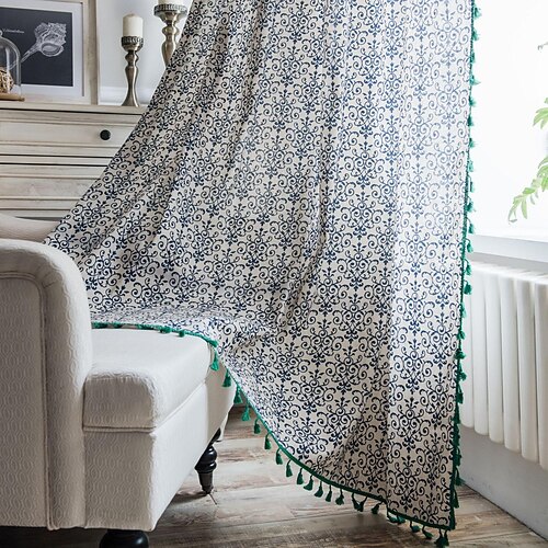 

1 Panel Home Curtain Drapes Cotton Linen Semi-Blackout Room Darkening Ruffle Farmhouse Window Treatments Living Room Bedroom Nursery