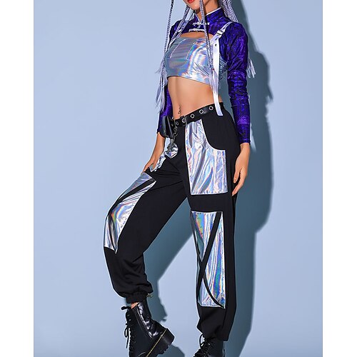 

Women's Kpop Dancer DJ Dancing Party Jazz Polyester Purple Top Pants