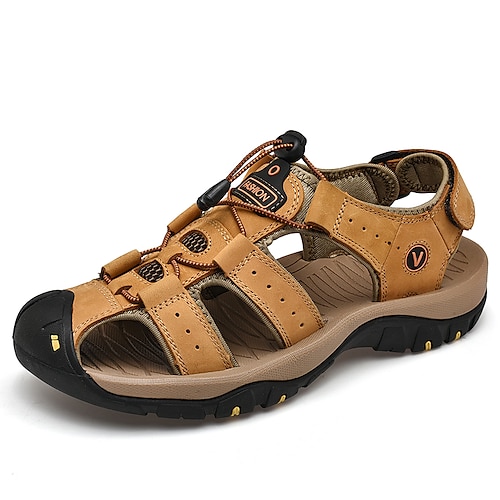 

Men's Hiking Shoes Walking Shoes Walking Sandals Shock Absorption Breathable Wearable Lightweight Camping Athleisure Beach Hiking Sandals Climbing Leather Summer Black Yellow Green khaki Round Toe