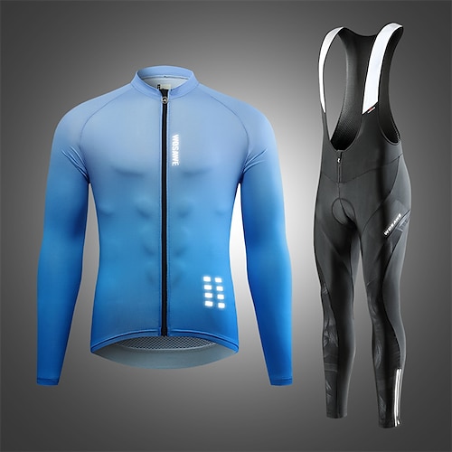 

WOSAWE Men's Cycling Jersey with Bib Tights Long Sleeve Road Bike Cycling Purple Blue Bike Jersey Bib Tights Breathable Quick Dry Back Pocket Polyester Elastane Sports Solid Color Clothing Apparel