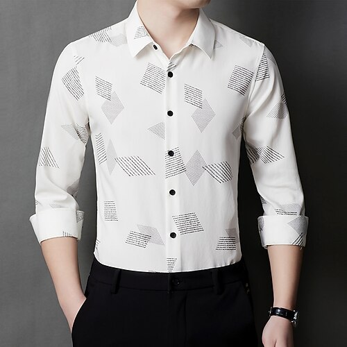 

Men's Dress Shirt Letter Square Neck Wedding Casual Long Sleeve Tops Business Casual Fashion Designer Black / White White Black Summer Shirt