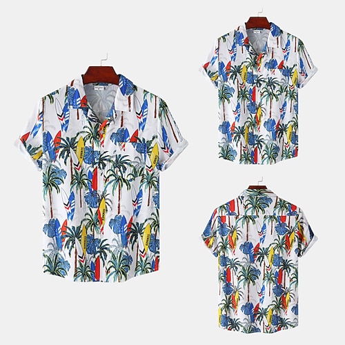 

Men's Shirt Other Prints Tree Geometry Turndown Home Street Print Short Sleeve Tops 2pcs Ethnic Style Vintage Streetwear western style Blue / White