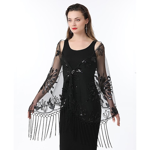 

The Great Gatsby Charleston Retro Vintage Roaring 20s 1920s Cloak Masquerade Women's Sequins Tassel Fringe Costume Vintage Cosplay Party / Evening Shawl Masquerade / Organza