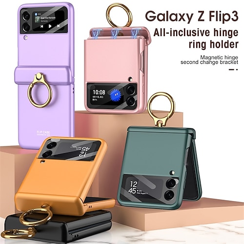 

Phone Case For Samsung Galaxy Back Cover Z Flip 3 Ring Holder Shockproof Dustproof Solid Colored TPU