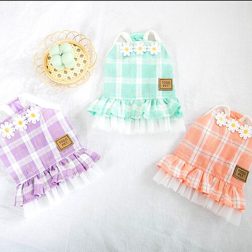 

Dog Cat Dress Plaid Flower / Floral Fashion Cute Sports Casual / Daily Dog Clothes Puppy Clothes Dog Outfits Soft Green Purple Rosy Pink Costume for Girl and Boy Dog Cloth XS S M L XL 2XL