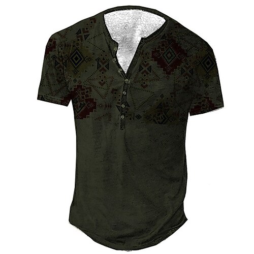 

Men's Henley Shirt Tee T shirt 3D Print Graphic Tribal Plus Size Henley Daily Sports Button-Down Print Short Sleeve Tops Basic Casual Vintage Designer Green Brown