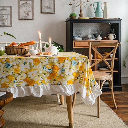 

Pastoral Tablecloth Washable Table Cover with Dust-Proof Wrinkle Resistant for Restaurant, Picnic, Indoor and Outdoor Dining, Floral