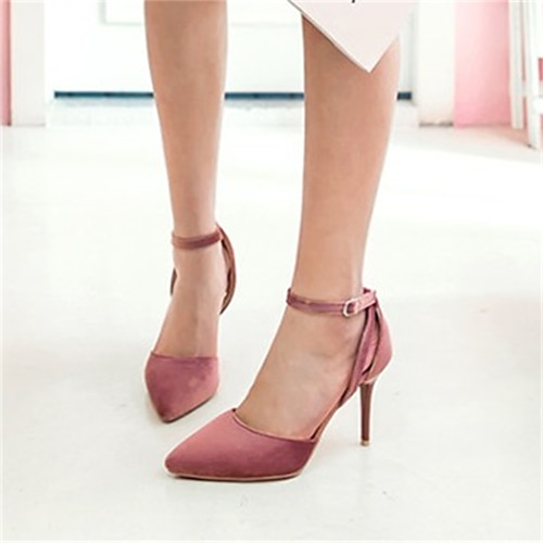 

Women's Heels Daily Summer Stiletto Heel Pointed Toe Minimalism Nubuck Ankle Strap Solid Colored Black Rosy Pink Gray