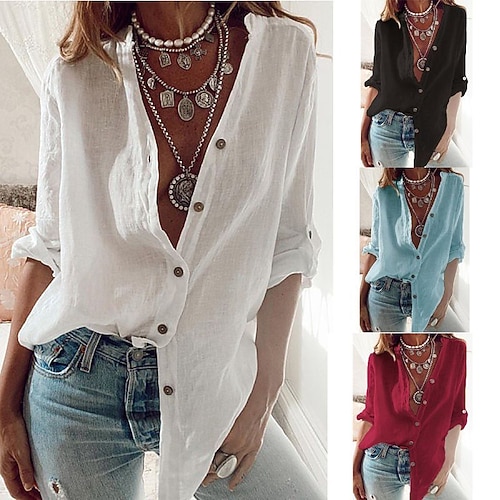 

Women's Hiking Shirt / Button Down Shirts Henley Shirt Long Sleeve Tee Tshirt Top Outdoor Breathable Quick Dry Lightweight Sweat wicking Summer Blue White Black Fishing Climbing Beach