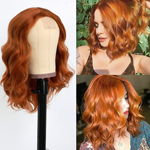 

Orange Ginger Wig Short Bob No Lace Front Wigs Light Copper Red Curly Wave Hair Wig Glueless Synthetic Natural Looking Wigs for Women Black Widow Cosplay Wigs ChristmasPartyWigs