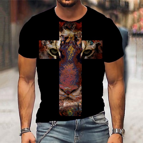 

Men's Unisex T shirt 3D Print Graphic Prints Tiger Animal Crew Neck Street Daily Print Short Sleeve Tops Casual Designer Big and Tall Sports Black