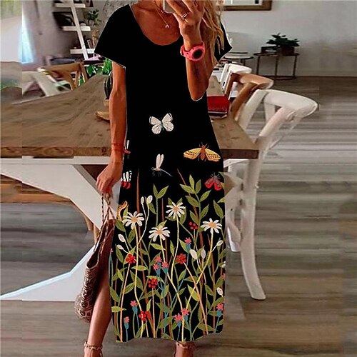 

Mujer Vestido informal Vestido de cambio Negro Manga Corta Floral Separado Primavera Verano Escote en Pico Holgado 2022 S M L XL XXL 3XL