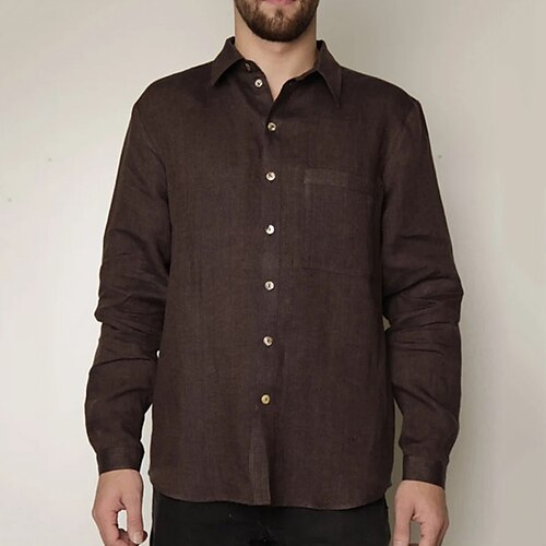 

Men's Shirt Solid Color Turndown Street Casual Button-Down Long Sleeve Tops Fashion Classic Comfortable Big and Tall Blue Coffee