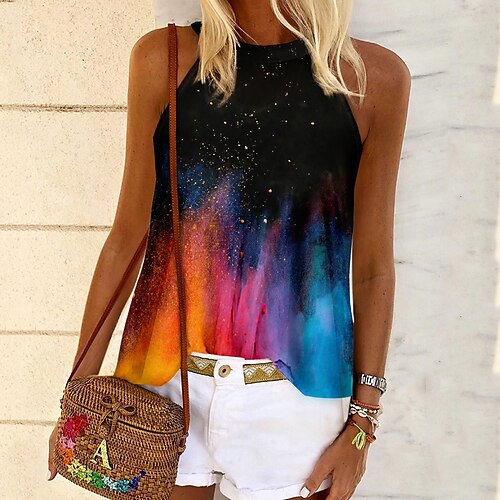 

Women's Tank Top Vest Rainbow Tie Dye Abstract Print Sleeveless Daily Weekend Streetwear Casual Round Neck Regular S / 3D Print