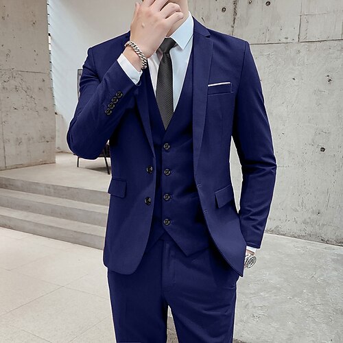 

【Additional Pants】Dark Navy Men's Wedding Party / Evening Suits 3 Piece Solid Colored Standard Fit Single Breasted Two-buttons 2022