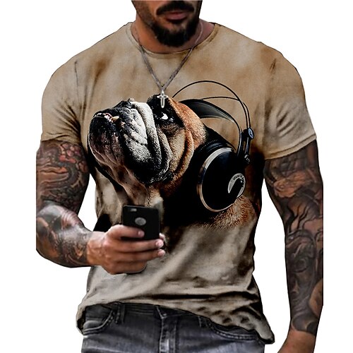 

Men's Unisex T shirt 3D Print Dog Graphic Prints Moon Crew Neck Street Daily Print Short Sleeve Tops Casual Designer Big and Tall Sports Brown
