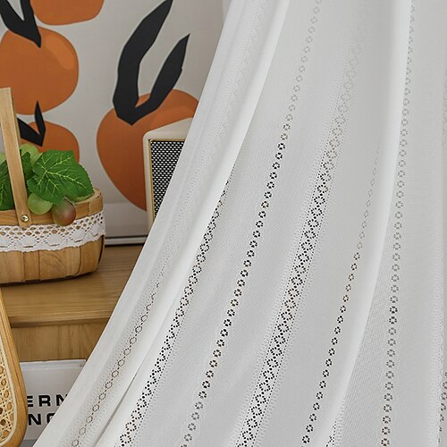 

1 Panel White Sheer Window Curtain with Lace Decoration for Bedroom Rod Pocket Room Darkening Curtains for Living Room