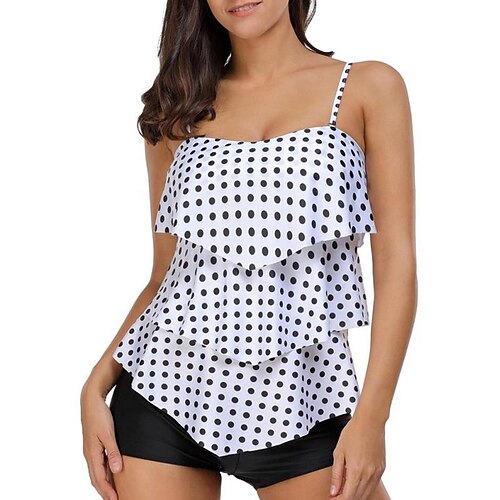 

Women's Swimwear Tankini 2 Piece Swimsuit Ruffle Open Back Black Camisole Strap Bathing Suits New Vacation Fashion / Modern / Padded Bras