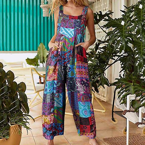 

Damen Jumpsuit Bedruckt Blumen Quadratischer Ausschnitt Casual Täglich Regular Fit Ärmellos Purpur Gelb Rote S M L XL Sommer