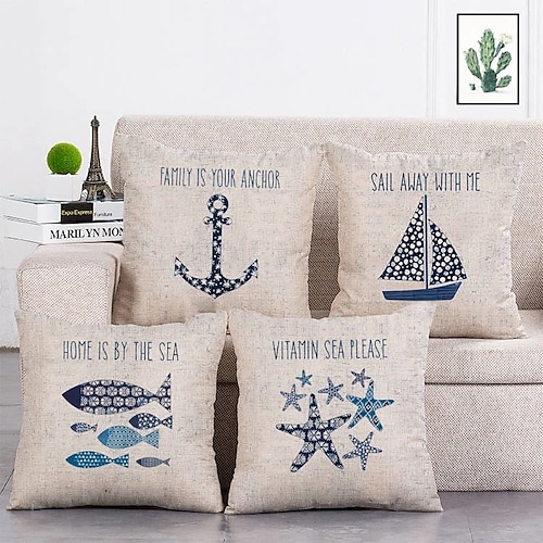 

Sea Double Side Cushion Cover 4PC/set Soft Decorative Square Throw Pillow Cover Cushion Case Pillowcase for Sofa Bedroom Superior Quality Machine Washable