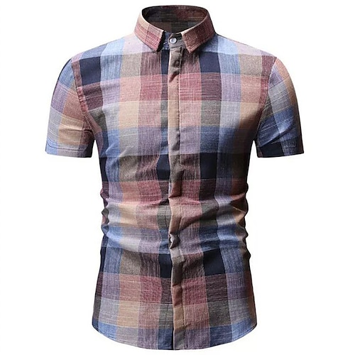 

Men's Dress Shirt Plaid Check Shirt Turndown Green Red Outdoor Street Short Sleeve Button-Down Clothing Apparel Fashion Casual Breathable Comfortable