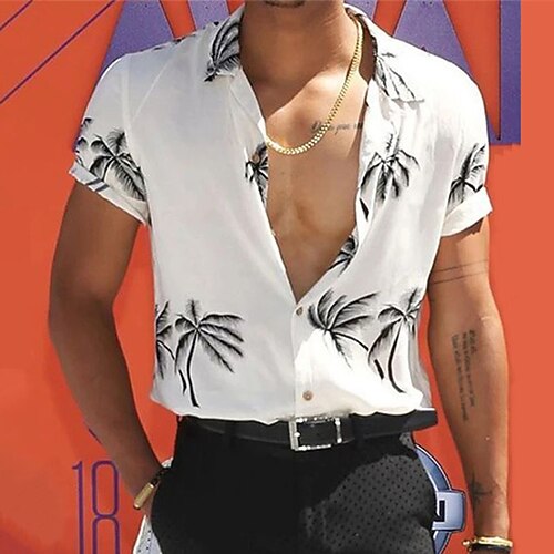 

Men's Shirt Tree Turndown Street Casual Button-Down Print Short Sleeve Tops Casual Fashion Streetwear Cool White Summer Shirt
