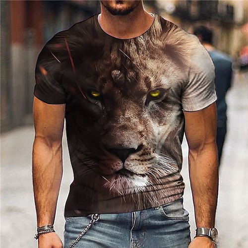 

Men's Unisex T shirt 3D Print Graphic Prints Lion Crew Neck Street Daily Print Short Sleeve Tops Casual Designer Big and Tall Sports Coffee