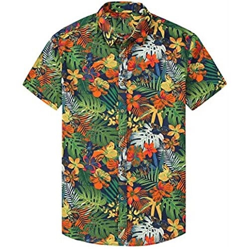 

Men's Shirt Print Floral Turndown Street Casual Button-Down Print Short Sleeve Tops Casual Fashion Breathable Comfortable Black / Red Green Red