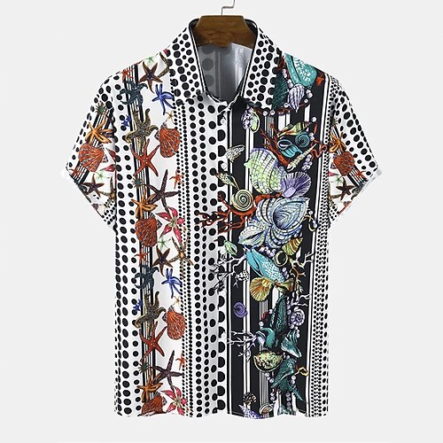 

Men's Shirt Tribal Turndown Casual Daily Button-Down Print Short Sleeve Tops Casual Fashion Comfortable Sports Rainbow