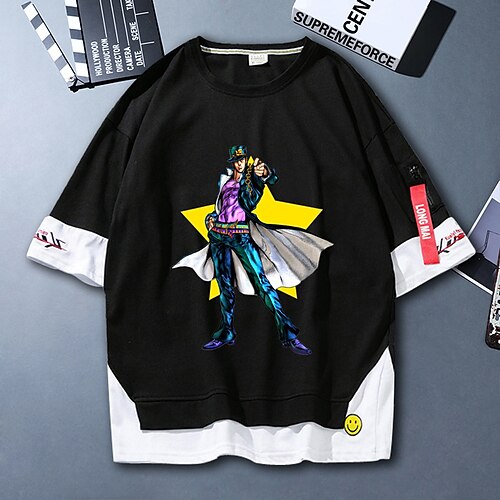 

Inspired by JoJo's Bizarre Adventure Jotaro Kujo T-shirt Cartoon 100% Polyester Anime Fake two piece Harajuku Street Style T-shirt For Men's / Women's / Couple's