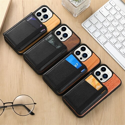 

Phone Case For Apple Back Cover iPhone 13 Pro Max 12 11 SE 2022 X XR XS Max 8 7 Portable Wallet Card Holder Solid Colored TPU PC