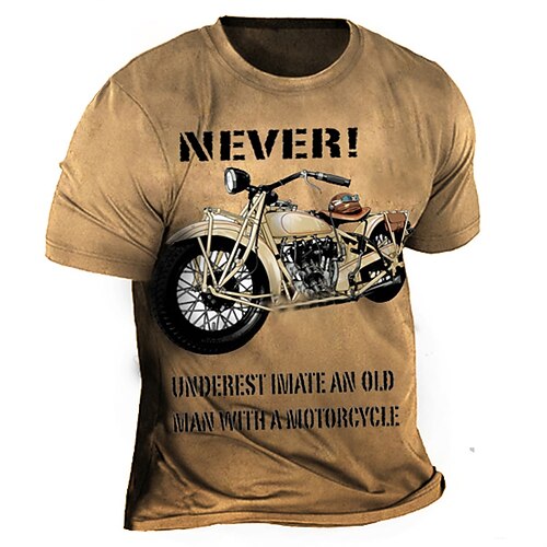 

Men's T shirt 3D Print Graphic Motorcycle Crew Neck Casual Daily Print Short Sleeve Tops Fashion Vintage Designer Big and Tall Khaki / Summer