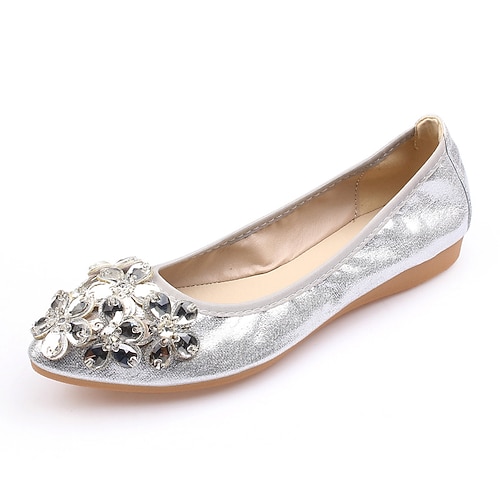

Women's Flats Formal Shoes Beading Flat Heel Round Toe Open Toe Elegant Sweet Daily Cowhide Loafer Spring Summer Black Silver Gold
