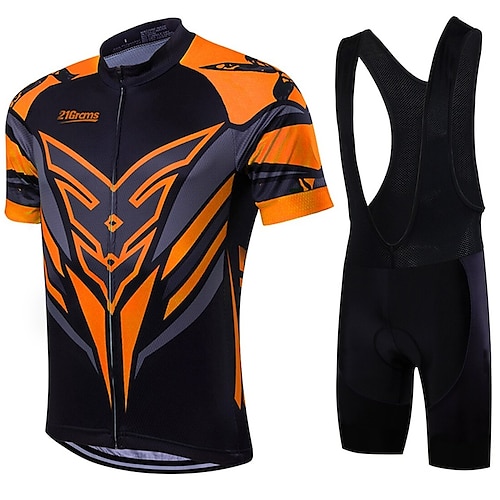 

21Grams Men's Cycling Jersey with Bib Shorts Short Sleeve Mountain Bike MTB Road Bike Cycling Yellow Orange Red Bike Clothing Suit Breathable Quick Dry Back Pocket Sweat wicking Lycra Sports