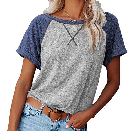 

Women's Blouse T shirt Basic Plain Daily Round Neck T-shirt Sleeve Regular Summer Light Khaki. Green Dark Red Light Grey Royal Blue