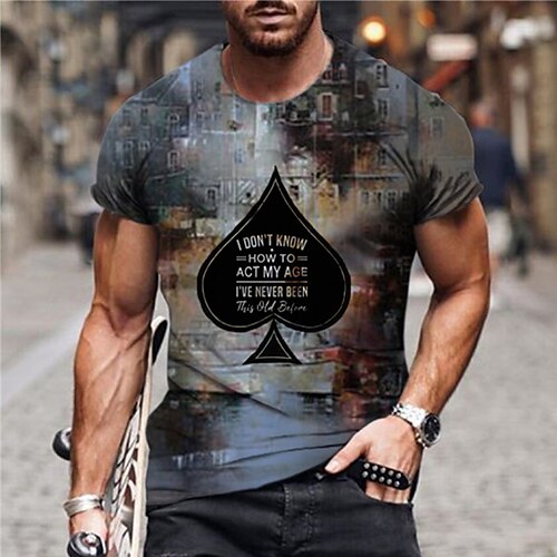 

Men's Unisex T shirt 3D Print Graphic Prints Poker Crew Neck Street Daily Print Short Sleeve Tops Casual Vintage Designer Big and Tall Gray