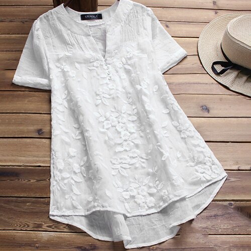 

Women's Plus Size Tops Blouse T shirt Tee Plain Lace Patchwork Short Sleeve V Neck Streetwear Daily Vacation Cotton Spring Summer White Purple