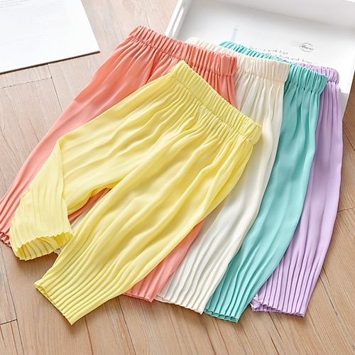 

Kids Girls' Pants Green White Purple Solid Colored Ruched Spring Summer Active Casual 2-6 Years