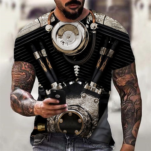 

Men's Unisex T shirt 3D Print Graphic Machine Crew Neck Street Daily Print Short Sleeve Tops Casual Designer Big and Tall Sports Black