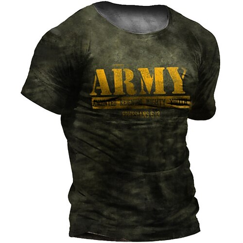 

Men's T shirt 3D Print Graphic Letter Crew Neck Casual Daily Print Short Sleeve Tops Fashion Vintage Designer Big and Tall Green Army Green / Summer