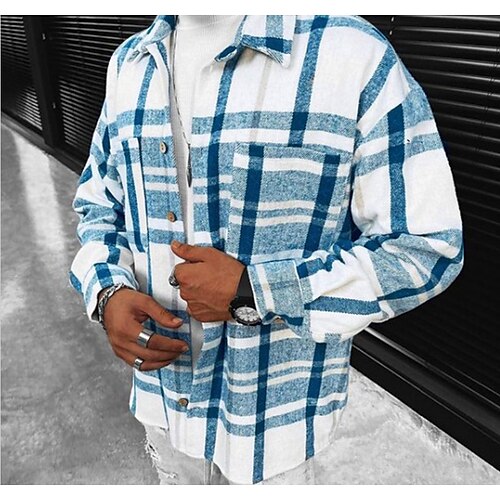 

Men's Shirt Print Lattice Classic Collar Daily Print Long Sleeve Tops Casual Blue / White