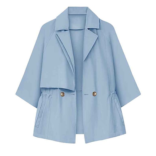 

Women's Plus Size Blazer Oversized Pocket Plain Causal Work Long Sleeve Shirt Collar Regular Fall Spring Blue Khaki L XL XXL 3XL 4XL / Loose