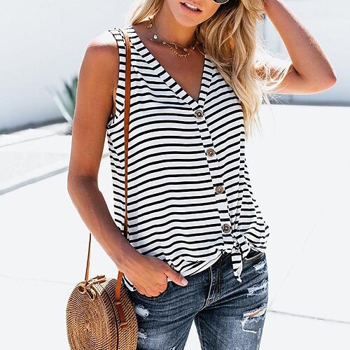 

european and american striped v-neck sleeveless top women's amazon cross-border casual all-match vest 256927