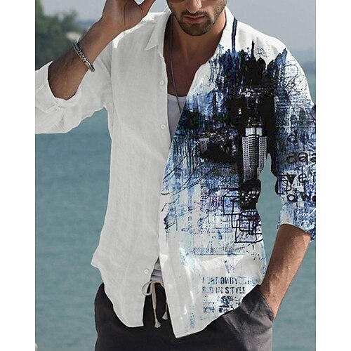 

Men's Casual Shirt Shirt Gradient Turndown Street Casual Button-Down Print Long Sleeve Tops Casual Fashion Designer Breathable Blue / White