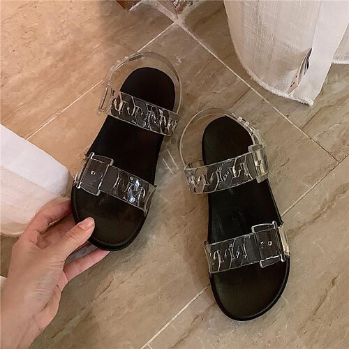 

Women's Sandals Flat Sandals Flat Heel Round Toe Open Toe Elegant Casual Daily PVC Buckle Spring Summer Solid Colored Black