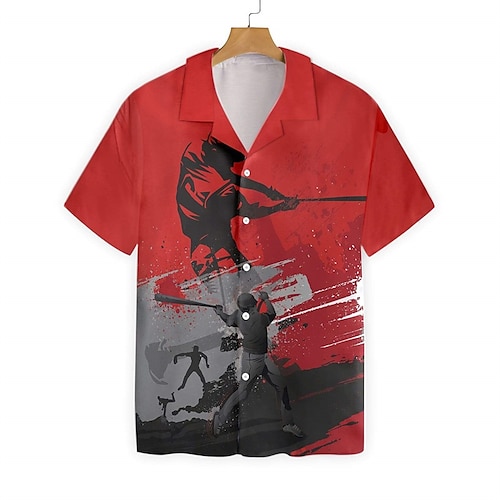 

Men's Shirt 3D Print Sports Turndown Casual Daily Button-Down Short Sleeve Tops Casual Fashion Comfortable Sports Red