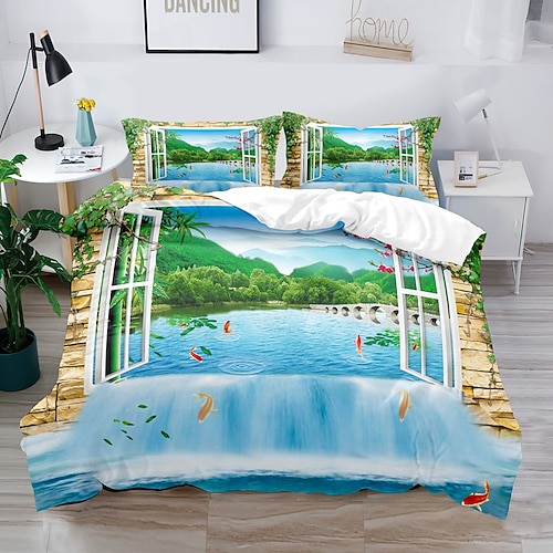 

Landscape Series 3-Piece Duvet Cover Set Hotel Bedding Sets Comforter Cover with Soft Lightweight Microfiber, Include 1 Duvet Cover, 2 Pillowcases for Double/Queen/King(1 Pillowcase for Twin/Single)