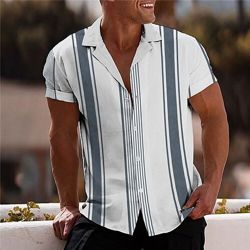 

Men's Shirt Print Striped Turndown Street Casual Button-Down Print Short Sleeve Tops Casual Fashion Designer Breathable Gray / Spring / Summer